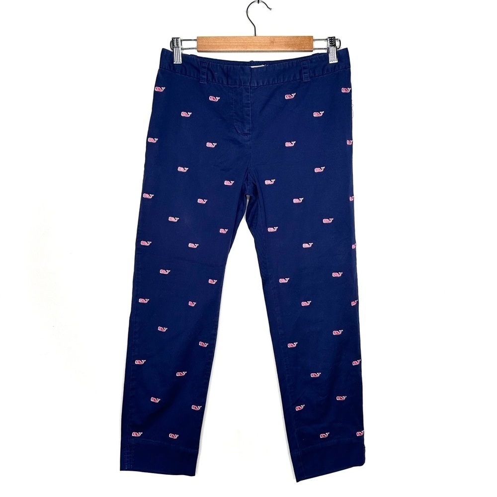 Vineyard Vines | Navy blue Pink Embroidered Whale Ankle Pants Size 4
